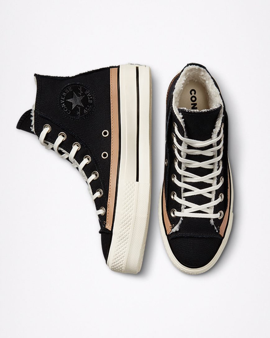 Women's Converse Chuck Taylor All Star Lift Raw Edge High Top Platform Shoes Black / Brown | AU 6E108Y
